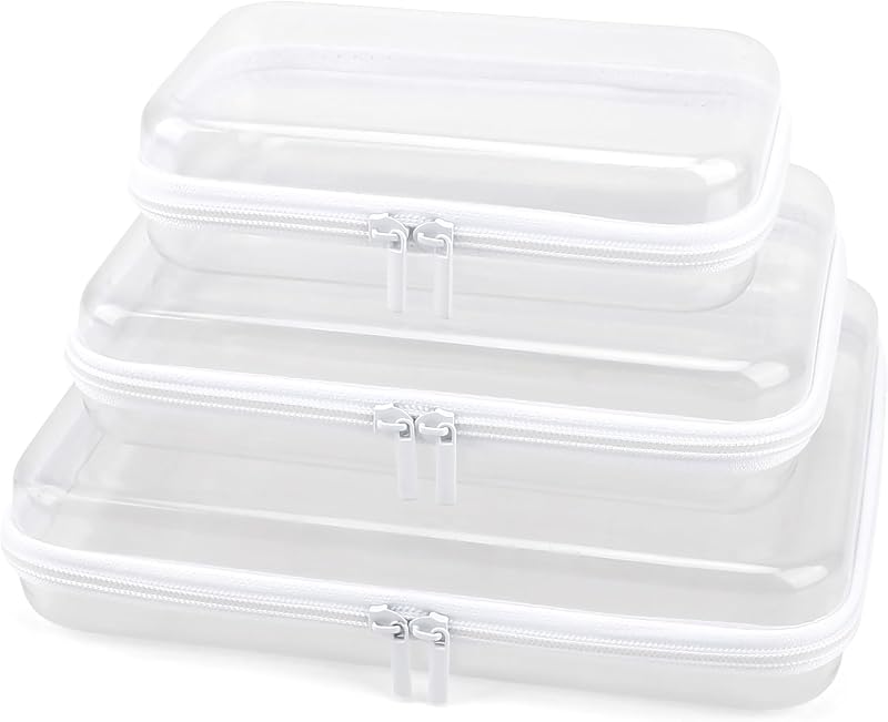 YOPCDJ 3 Necessaires Transparentes com Zíper e Estrutura Rígida, para Maquiagem e Viagem