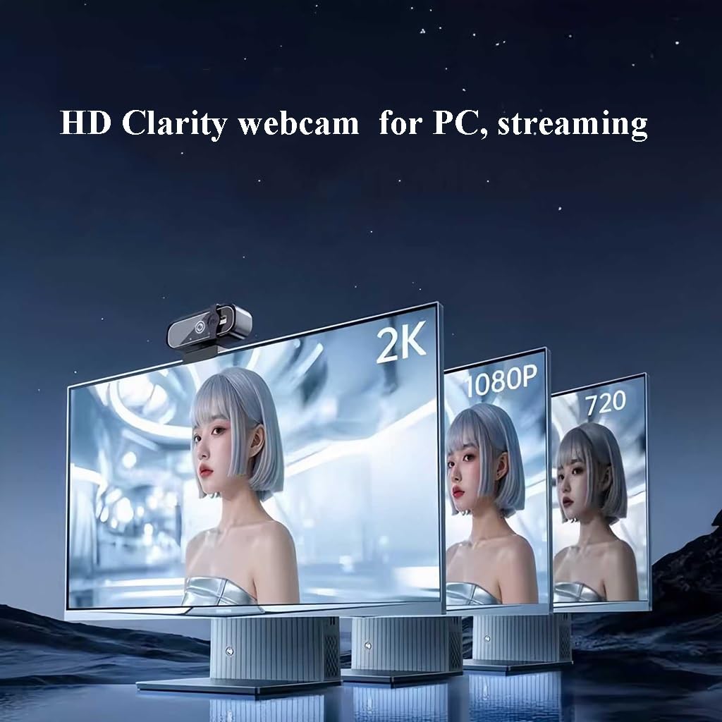 Kamera Internetowa Do Komputera PC Z Wbudowanym Mikrofonem Automatyczna Korekcja Światła, Osłona Zapewniająca Prywatność, Szerokokątny Obiektyw(2k)