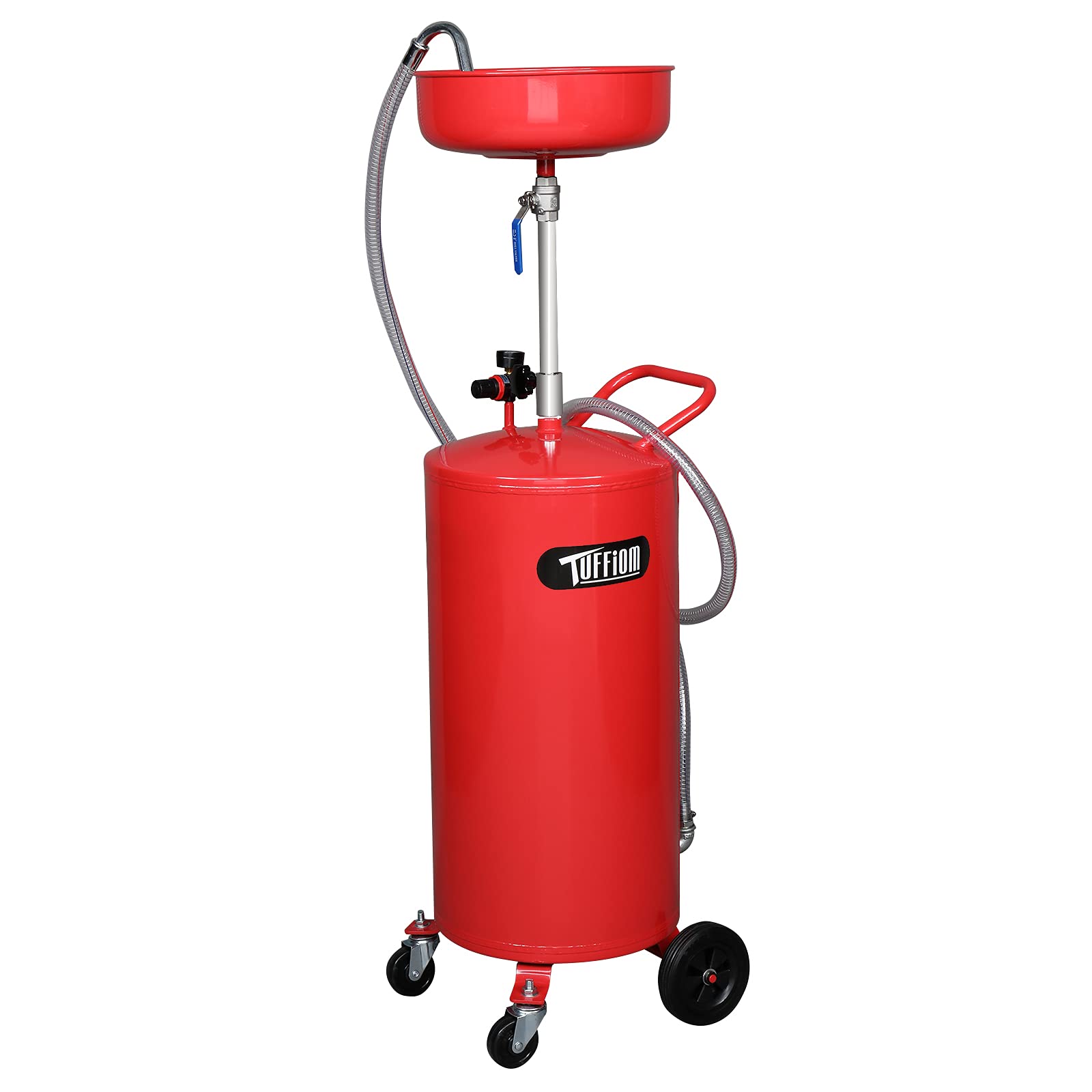 TUFFIOM Portable 20 Gallon Oil Drain Tank Air Operated Drainage Adjustable Funnel Height with 8' Hos