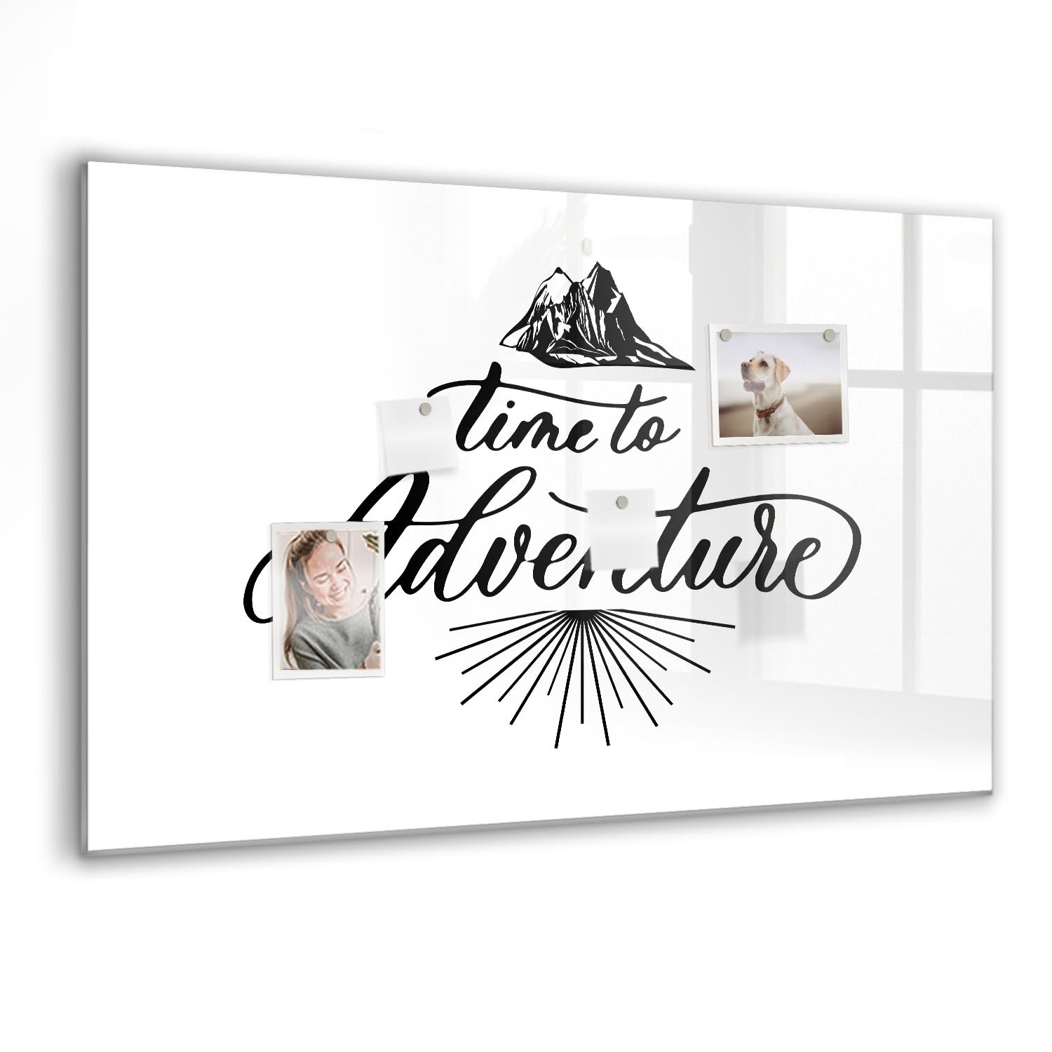 Pizarra magnética de vidrio templado con imanes fuertes | Rotulador y borrador incluidos | Ideal para notas, calendario, listas y organización visual - 90x60 - Aventura
