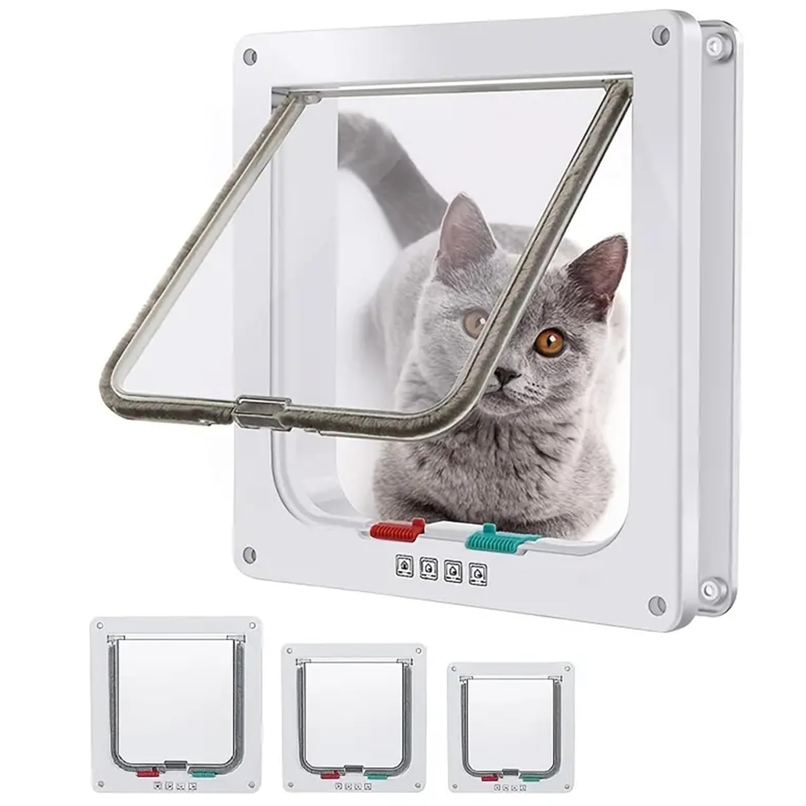 Katzenklappe Katzentür Für Fenster, Fliegengittertüren Und Schiebetüren, Sicherheitstür Für Haustiere Mit 4-Wege-Sperre, Wetterfeste Katzenklappe Für Dünne Tür Und Wand,XL