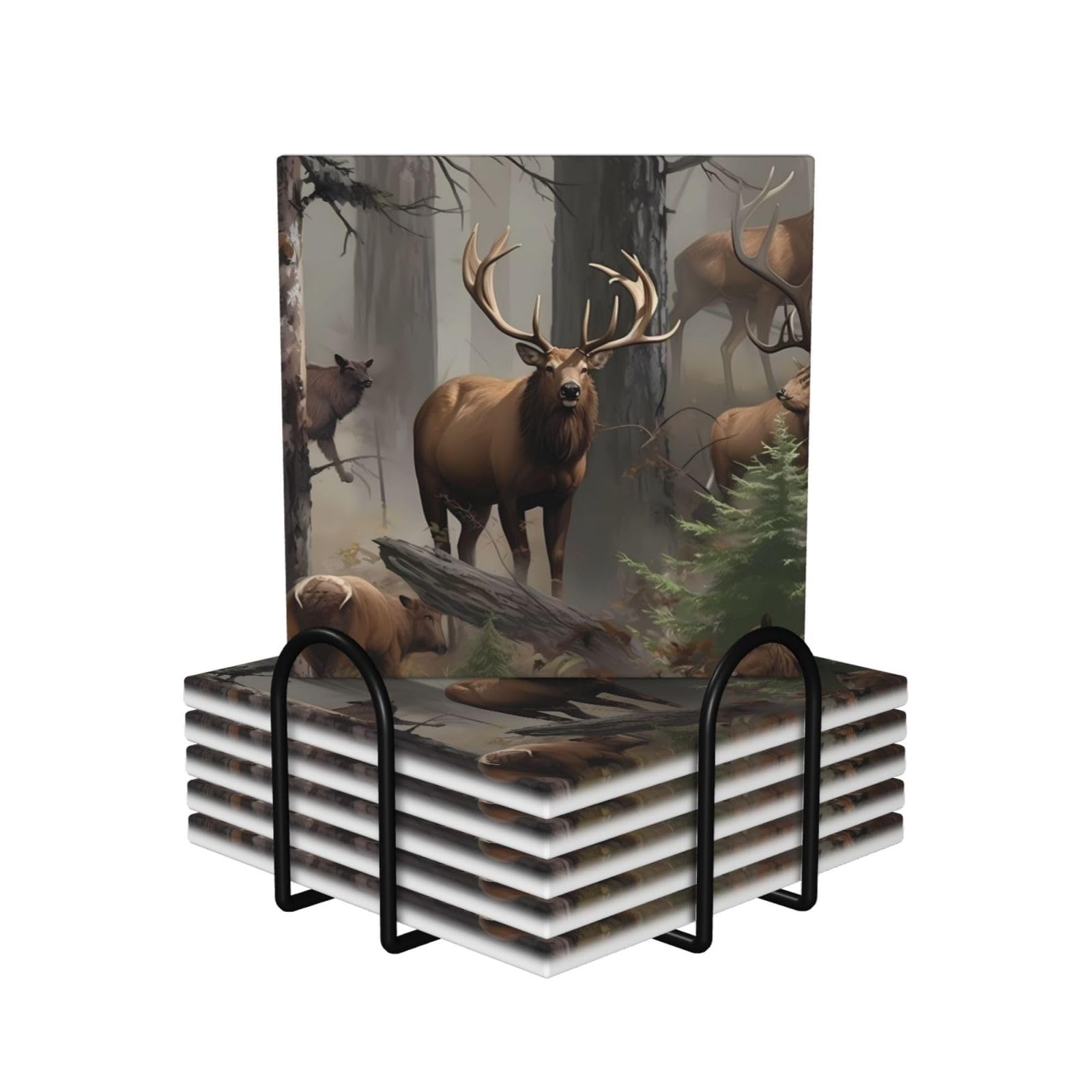 Dessous de verre céramique absorbant support métal décoration intérieur chasse