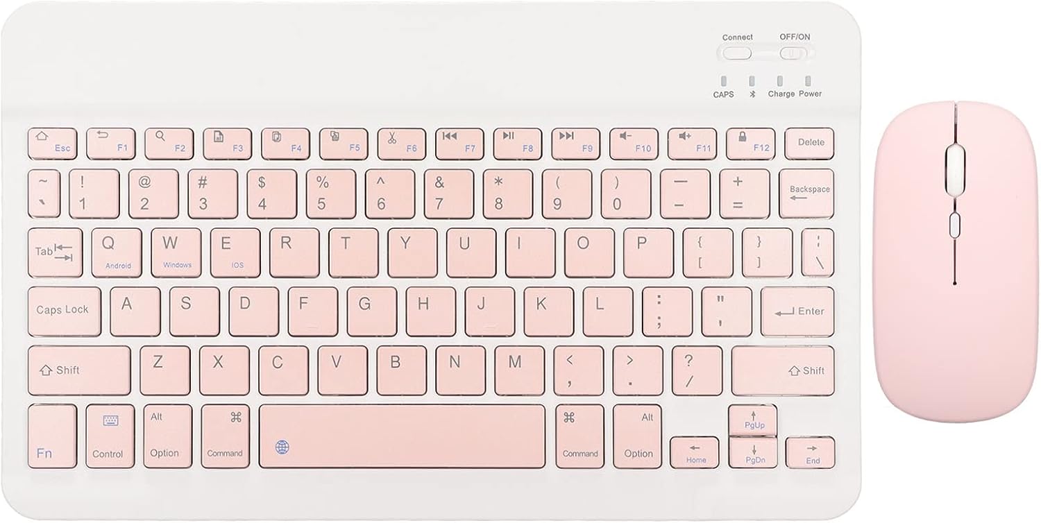Ratón Y Teclado Bluetooth, Gran Compatibilidad, Diseño Ergonómico, Teclado de Ratón Inalámbrico, Carga USB para Ordenador Portátil(Rosado)