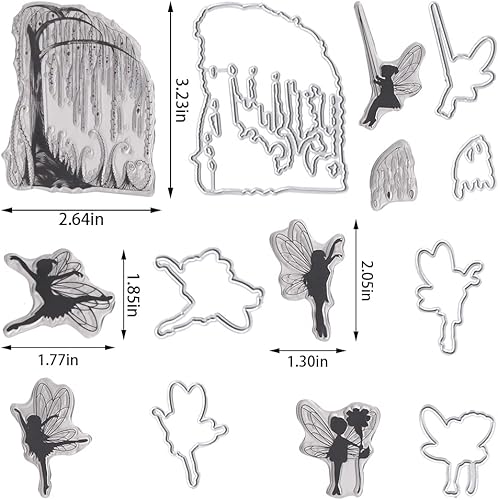 Miniatura 2 de ABTOLS Sellos y troqueles de hadas de mariposa para hacer tarjetas fondo de árbol sellos transparentes sellos de flores elfos troqueles de corte de