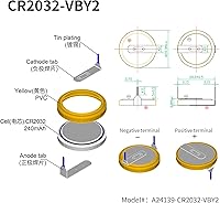 Vista 3 de EEMB Paquete de 10 baterías CR2032 CR2032 de litio de 3 V con pestañas de soldadura, baterías de litio de celda de moneda 2032 para SNES, N64