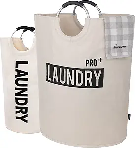 Caroeas Super Large 150L Laundry Basket Pro, Waterproof Laundry Hamper, Collapsible Laundry Basket Easy Storage, Clothes Hamper Stands Up Well, Laundry Bag with Padded Handles (Beige)