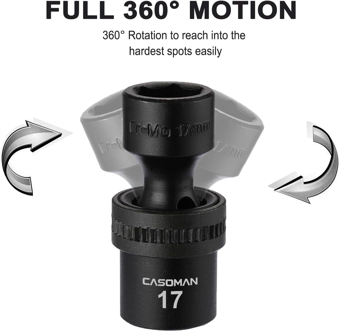 CASOMAN 15 PCS 1/2" Drive Standard Universal Impact Socket Set, 6 Point, Metric,10-24mm