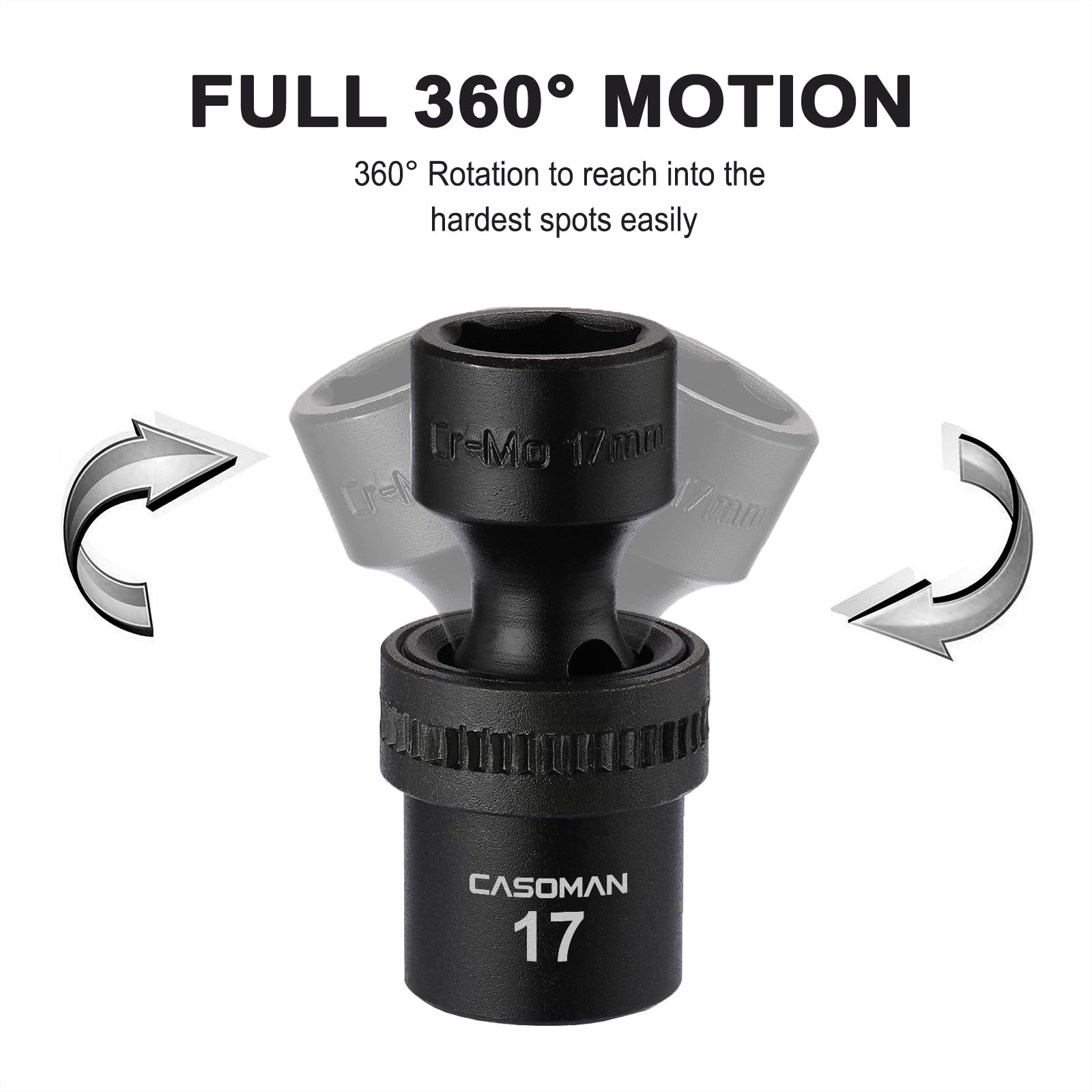 CASOMAN, Set di chiavi a bussola universali standard da 1/2", 6 punti, metriche, 10-24 mm, 15 pezzi