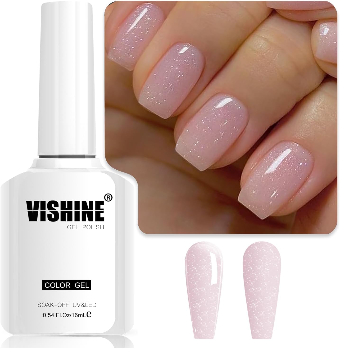 Vishine Semi-permanente nagellak, 16 ml, transparant, roze, nude glitter, gel, jelly, melkachtige nagellak, soak-off, uv-led, nude, voor nagelstudio, doe-het-zelf thuis