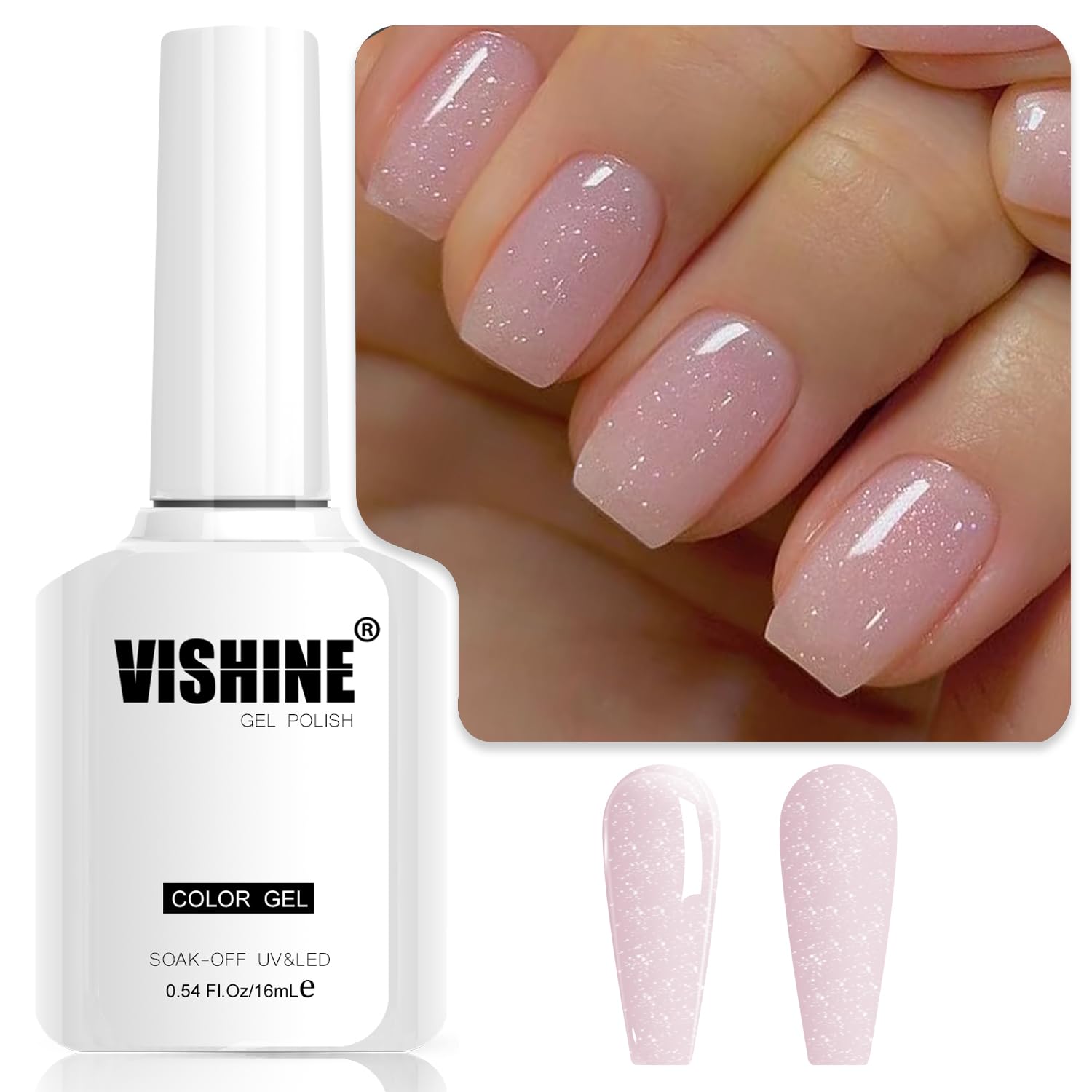Vishine Esmalte de uñas semipermanente, 16 ml, transparente, rosa, nude, gel, gelatina, lechoso, soak-off, UV LED, nude, para salón de uñas, bricolaje en casa