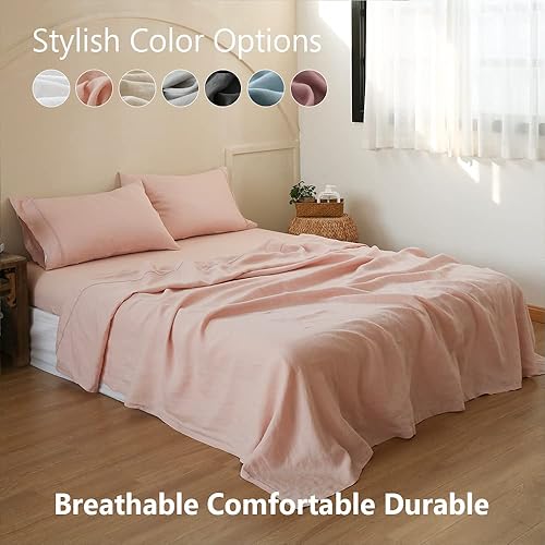 Miniatura 6 de Simple&Opulence Juego de sábanas de lino 100% belga bordado color liso Super suave lavado a la piedra