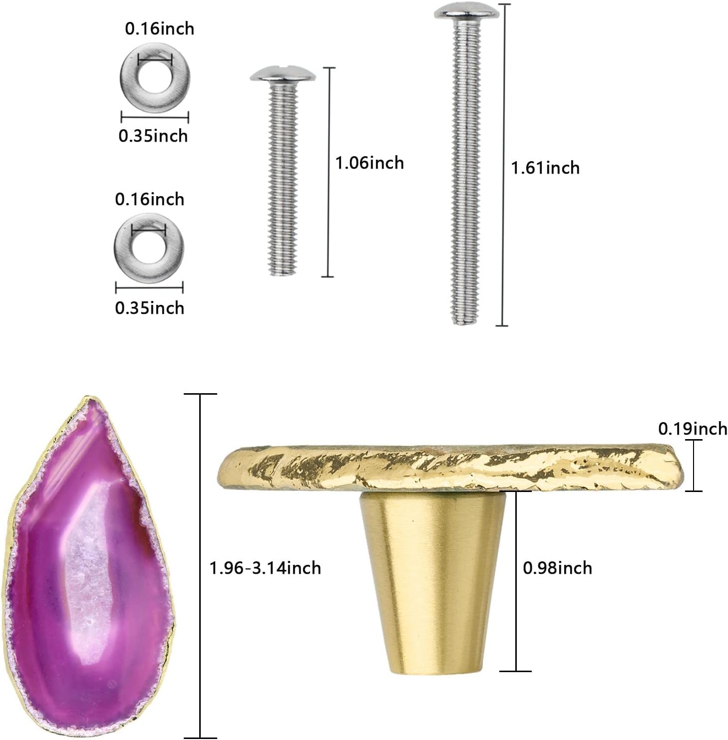 moonsix Set of 4 Agate Slice Cabinet Drawer Knobs with Golden Electroplated Edges, Vintage Drawer Pull Handles Decoration, Fuchsia