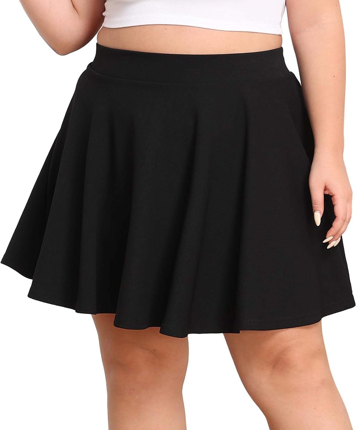 Women's Plus Size Mini Skater Skirt Basic Versatile Stretchy Flared Casual Skirts with Pockets - Image 3