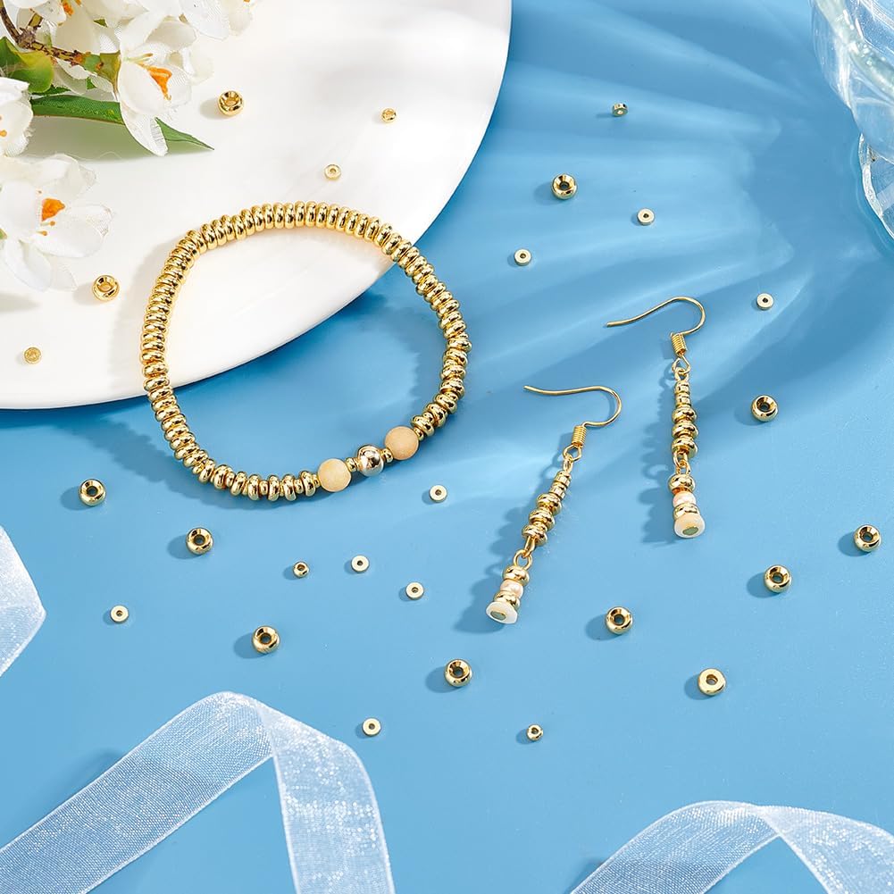 PH PandaHall 200pcs 18K Gold Spacer Beads 5 Styles Metal Heishi Beads Flat Round Spacer Beads Disc Beads Long-Lasting Loose Beads for Surfer Stackable Necklace Layered Bracelet Jewelry Making 3/5mm - Image 5