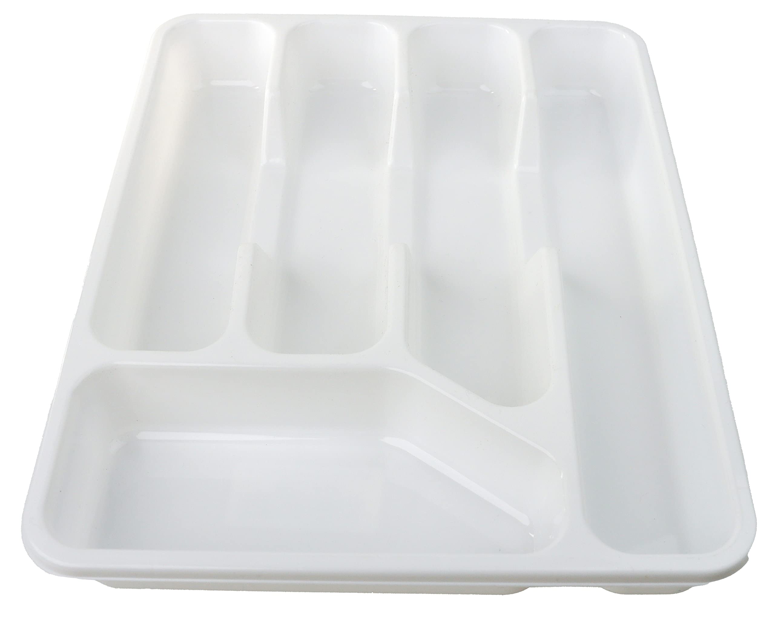 Divchi White Cutlery Drawer Organiser 5 Compartment Utensil Tray For Kitchen, Silverware And Flatware Holder, Compact Plastic Storage For Spoons Forks Knives