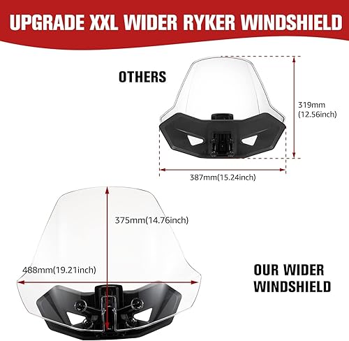 Miniatura 2 de A & UTV PRO Parabrisas Adventure Wider para Can Am Ryker 600, 900, accesorios Sport & Rally, deflector de viento ajustable XXL con revestimiento