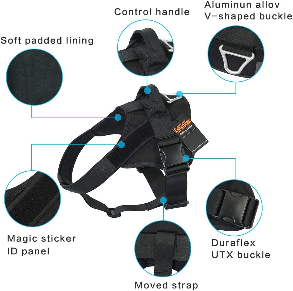 EXCELLENT ELITE SPANKER Tactical Military Dog Harness No-Pull Service Dog Vest Adjustable Training Working Dog Vest with Handle for Medium Large Dogs(BLK-XL) - Image 4