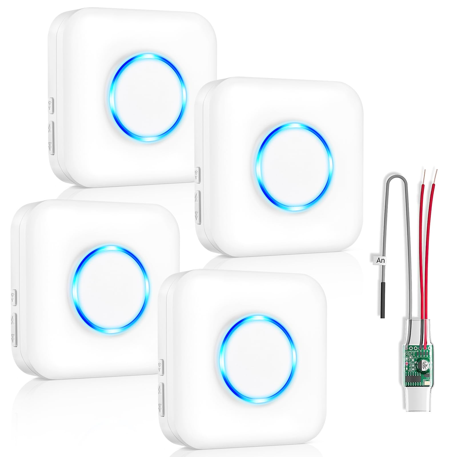 Wireless Doorbell Extender with Receiver Connects to Existing Hardwired Doorbell into Wireless Door Bell with 656 FT Range, 58 Chimes and 5 Volume Levels for Garage/Basement (1 Extender 4 Receiver)