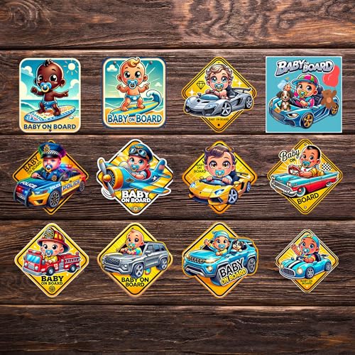 Image of Premium Baby On Board Signs, Car Essentials - Baby On Board Sticker - 1 Pack, 7 inch by 7 inch - Cute - Cartoon Safety Signs - Non Magnet - Durable Strong Adhesive (Blue Sport Car)