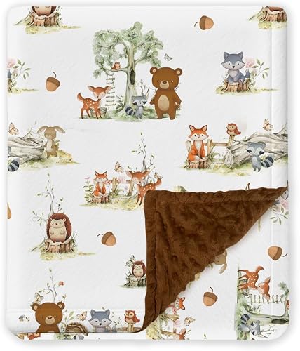 Woodland Animals Baby Blankets, Minky Blanket for Boys Girl with Double Layer Dotted Backing for Infant Toddler, 30x40 inches Soft Warm Nursery Bed Blanket Crib (02)
