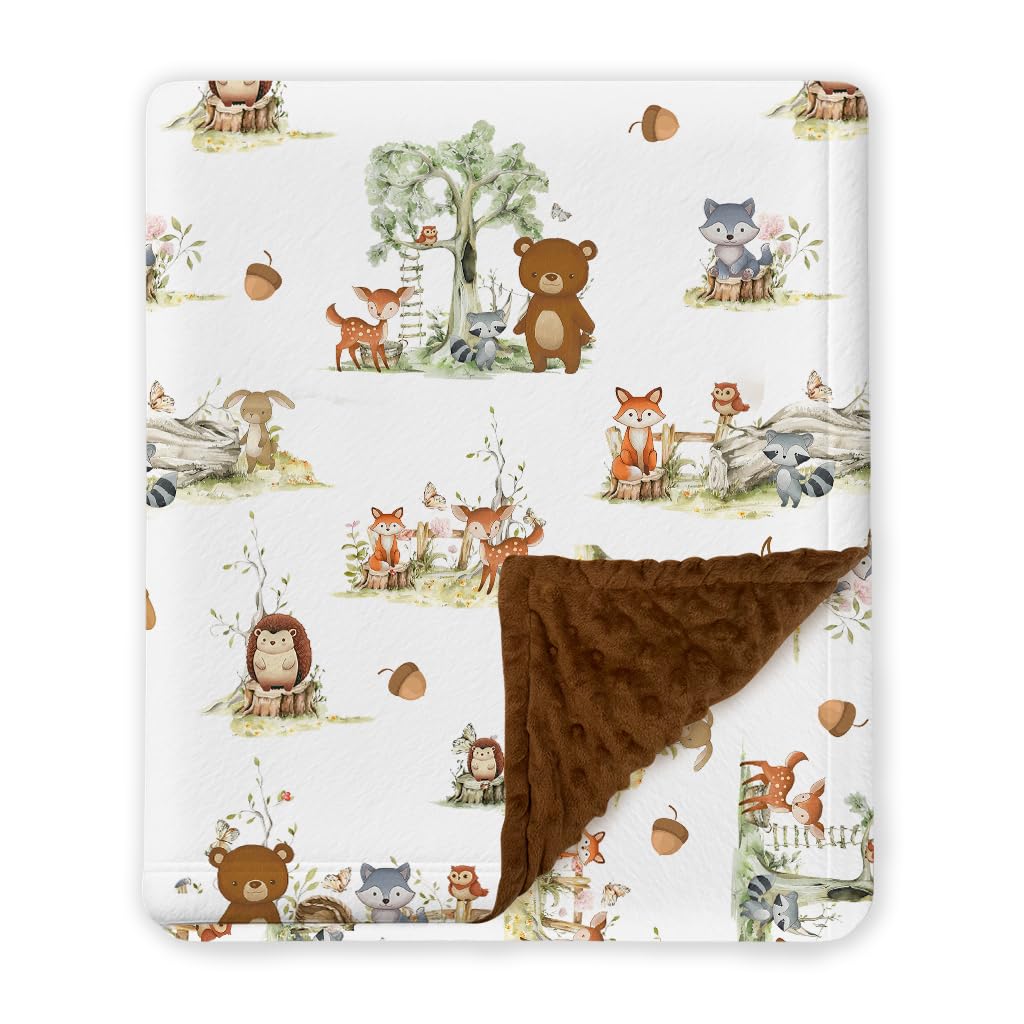 Woodland Animals Baby Blankets, Minky Blanket for Boys Girl with Double Layer Dotted Backing for Infant Toddler, 30x40 inches Soft Warm Nursery Bed
