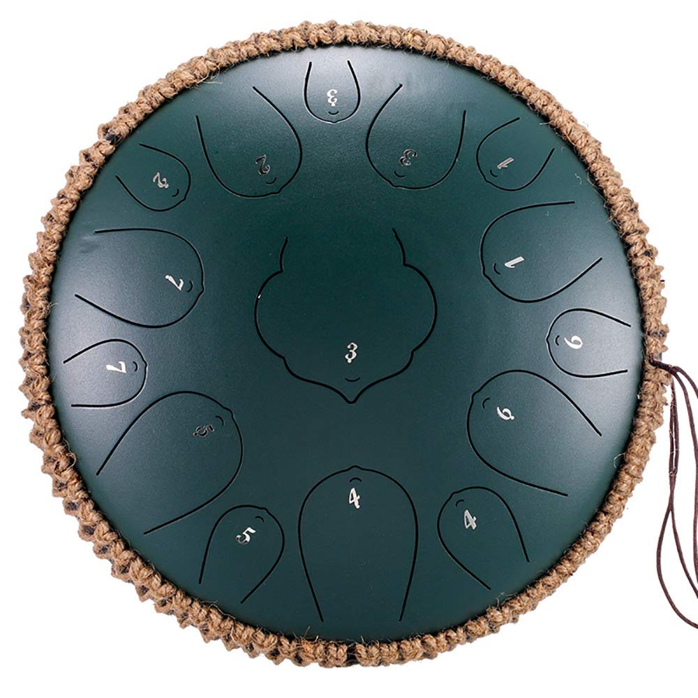 Profesjonalne 12-calowe 15 Notatki Drum Stalowy Drum, D Klucz Kompaktowy Instrument Perkusyjny Z, Torba Podróżna, Książka Muzyczna, Młotki, Palec, Picket (Color : Green)