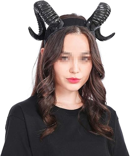 Miniatura 3 de Lurrose Diadema de cuernos negros, 1 pieza de cuernos de buey, para Halloween, cuerno de diablo, cosplay, fiesta, cuerno para niñas, mujeres y