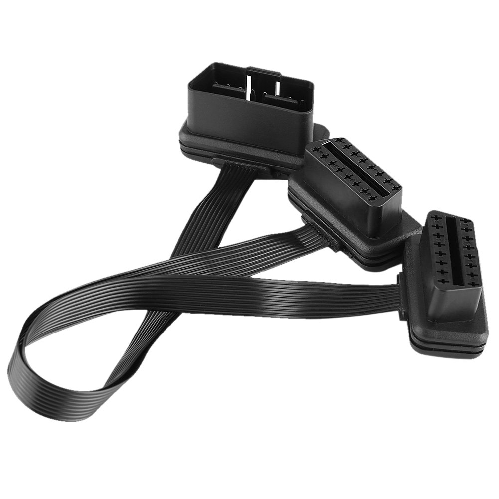 OBD2 kabel diagnostyczny, 16-biegunowy kabel przedłużający OBDII, rozdzielacz 2 w 1, adapter przyłączeniowy do większości samochodów z adapterem OBD2 (30 cm)