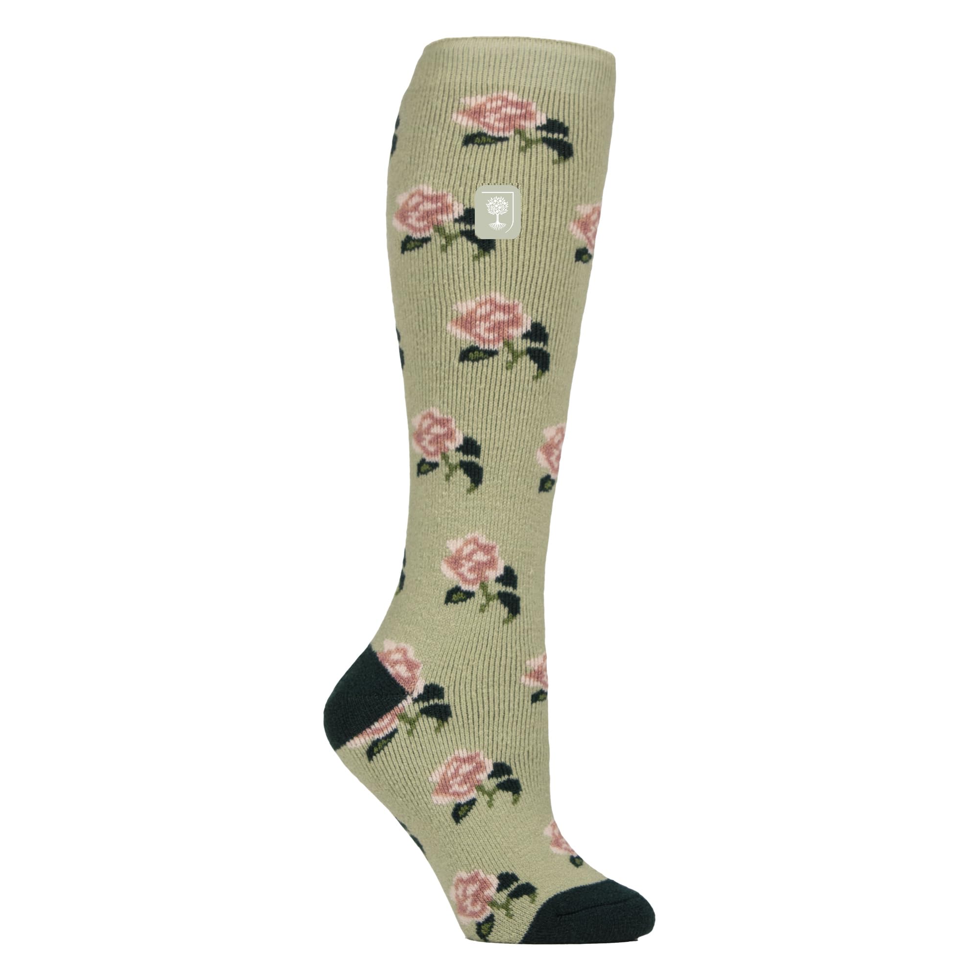 HEAT HOLDERS Womens Wellington Boots Socks Lite | Floral Theme Thermal Socks (5-9, Roses/Sage)