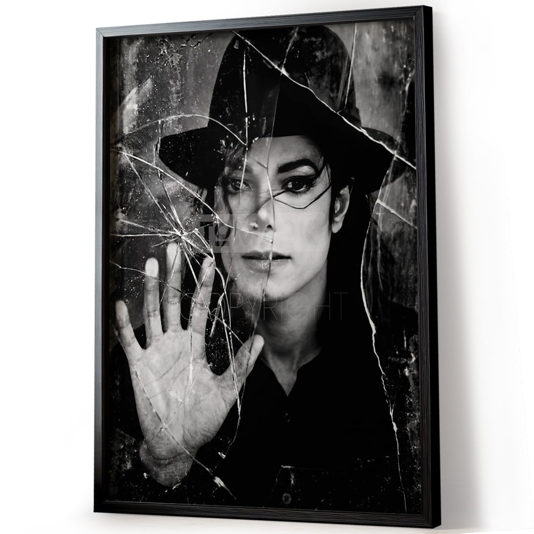 Tomaok® - Poster Stampa poster d'arte (Cornice non fornita) Ritratto iconico Michael Jackson in bianco e nero, scena musicale drammatica, Poster contemporaneo