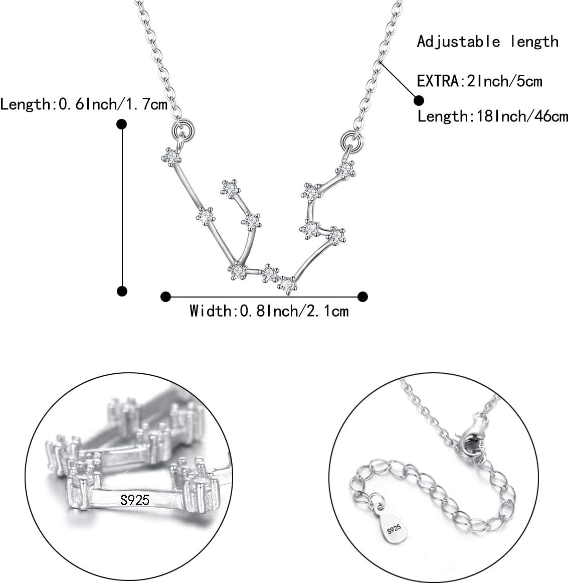 BriLove 925 Sterling Silver Necklace Gifts for Mom Women Constellation Zodiac 12 Horoscope Astrology CZ Pendant Mothers Day/Valentines Day/Birthday/Christmas/Anniversary - Image 4