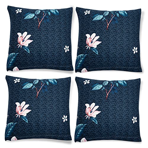 Image of HOKIPO Polyester Stretchable Cushion Cover 16x16, Pack of 4 (AR-4098-D2*4, 40 cm, 0.5 cm, Blue)