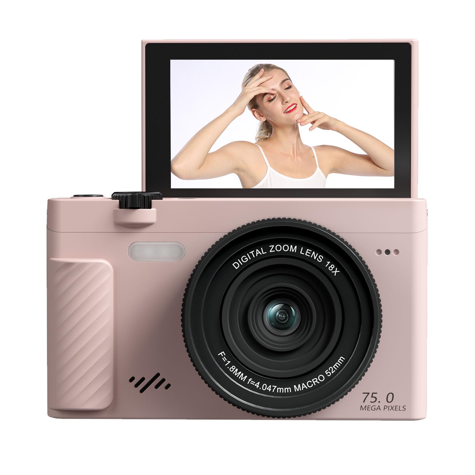 Fabater Fotocamera Digitale, Fotocamera Mirrorless WiFi 4K 75MP con Schermo Flip da 3 Pollici e Zoom 18X, Fotocamere da Viaggio Compatte per Ritratti Paesaggistici e Vlogging di (PINK)