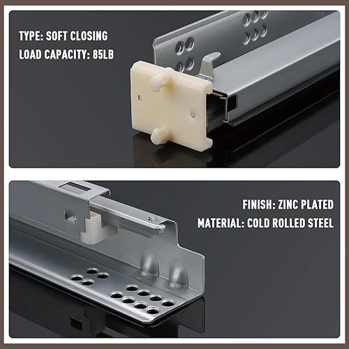 Miniatura 3 de Knobonly - Guías de acero laminado en frío para cajones de cierre suave, vienen con tornillos y soportes de montaje, rieles y guías de cajones