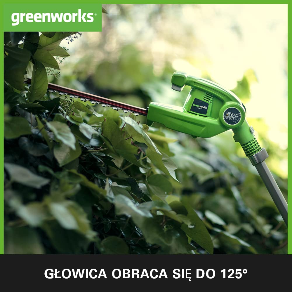 Greenworks G40PHA Akumulatorowe Nożyce do Żywopłotu na Wysięgniku Ostrza o Podwójnym Działaniu 51 cm Cięcie Gałęzi do 18 mm Obrót Głowicy 125 Stopni 3000 Cięć na Minutę BEZ Baterii 40V i Ładowarki