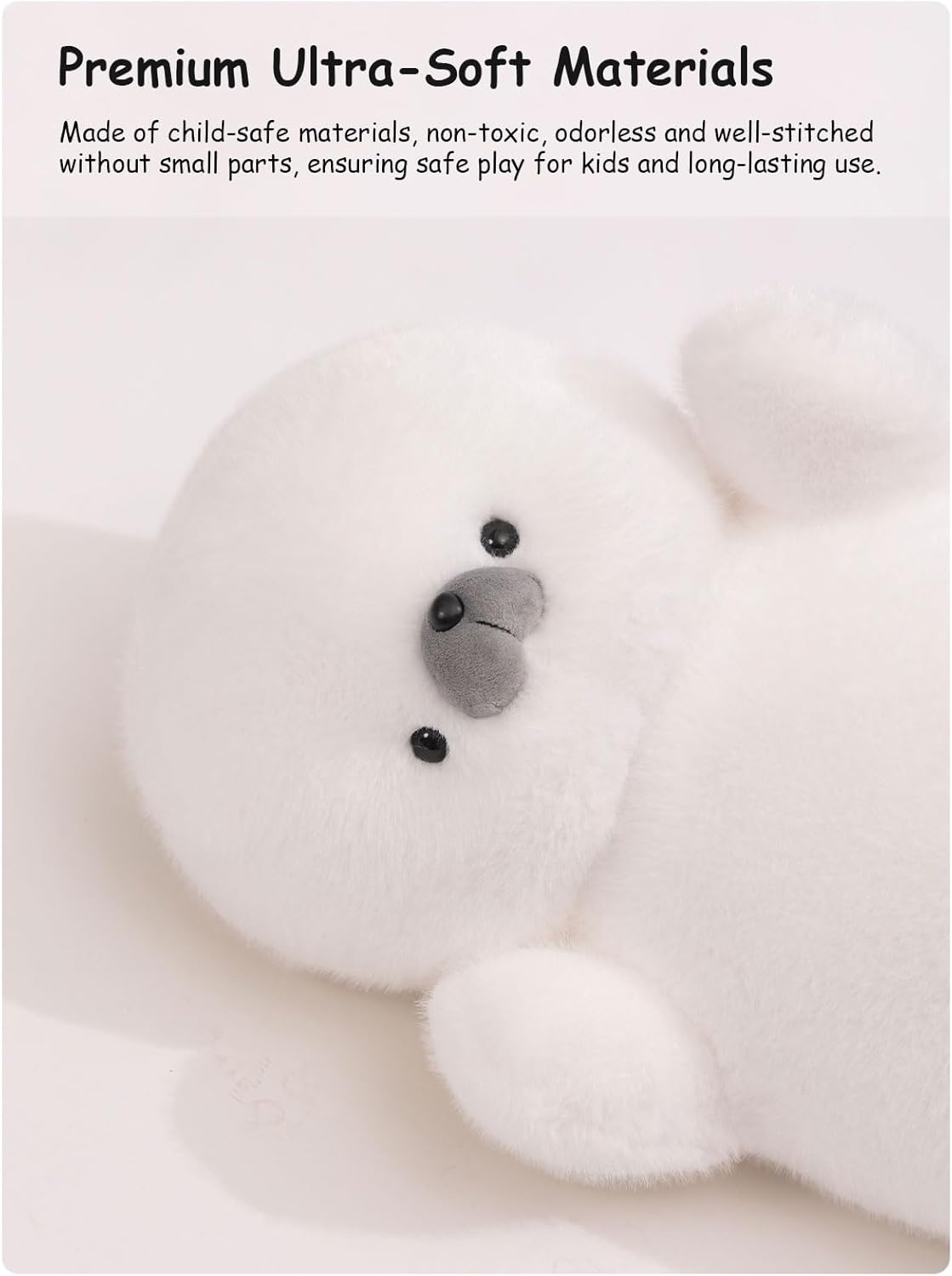 White Cute Seal Plush Pillow, 26" Large Chubby Fat Seal Stuffed Animal, Fluffy Soft Cuddly Long Body Pillow, Home Decor Cushion Birthday Gift Plushy Toy for Girls Kids Teens Adults