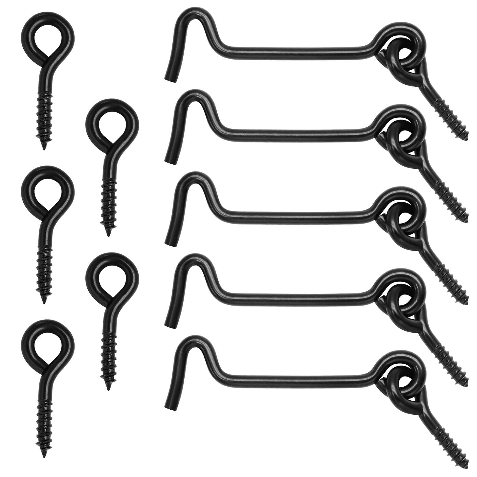 5 Pcs 2.5 Inch Cabin Hook and Eye Latch with Mounting Screws for Gate, Door, and Window, Secure Fastening and Easy Installation (Black)-image-41