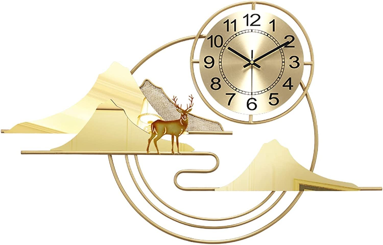 SaryEdge Wall Clock Modern Art Clock Metal Large Wall Clock, Metal Non-Ticking Silent Art Numeral Wall Watches, for Living Room, Bedroom, Office Space Quartz Clocks,Gold,100 * 60C,