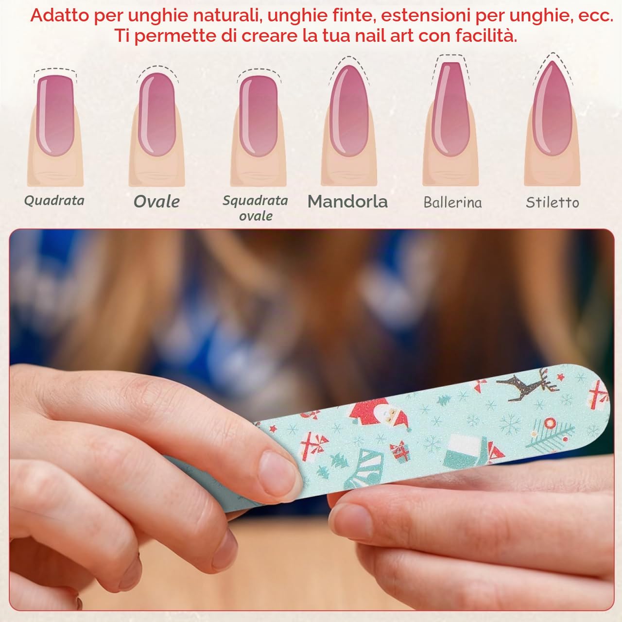 Beavorty 24 Lime per Unghie Natalizie Natale kit manicure,Natale lima per unghie Tavole per Levigatura per Unghie a Doppia Faccia Strumenti per Lucidare Manicure per Donne E Ragazze (Stile Casuale)