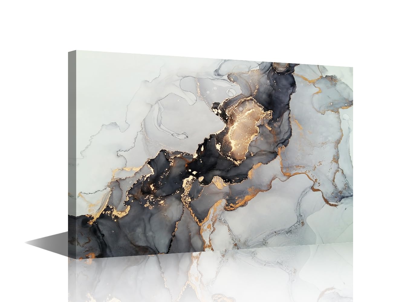 Black and Gold Abstract Canvas Wall Art Modern Luxury Abstract Fluid Art Painting Framed Print Ready to Hang for Living Room Bedroom Bathroom Home Wall Decor 12x18inch