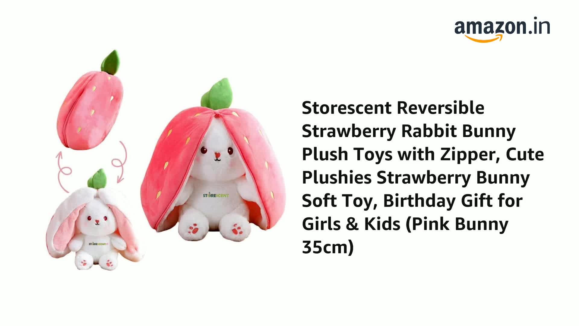 Storescent Reversible Strawberry Rabbit Bunny Plush Toys with