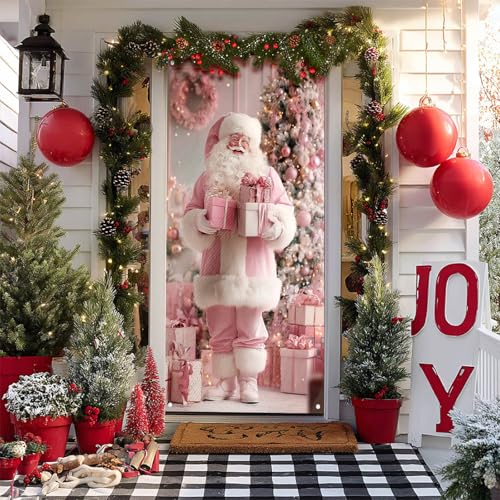 Image of BlissYard Christmas Door Banner Santa Wrapped Boxes 35x71 Inch Polyester