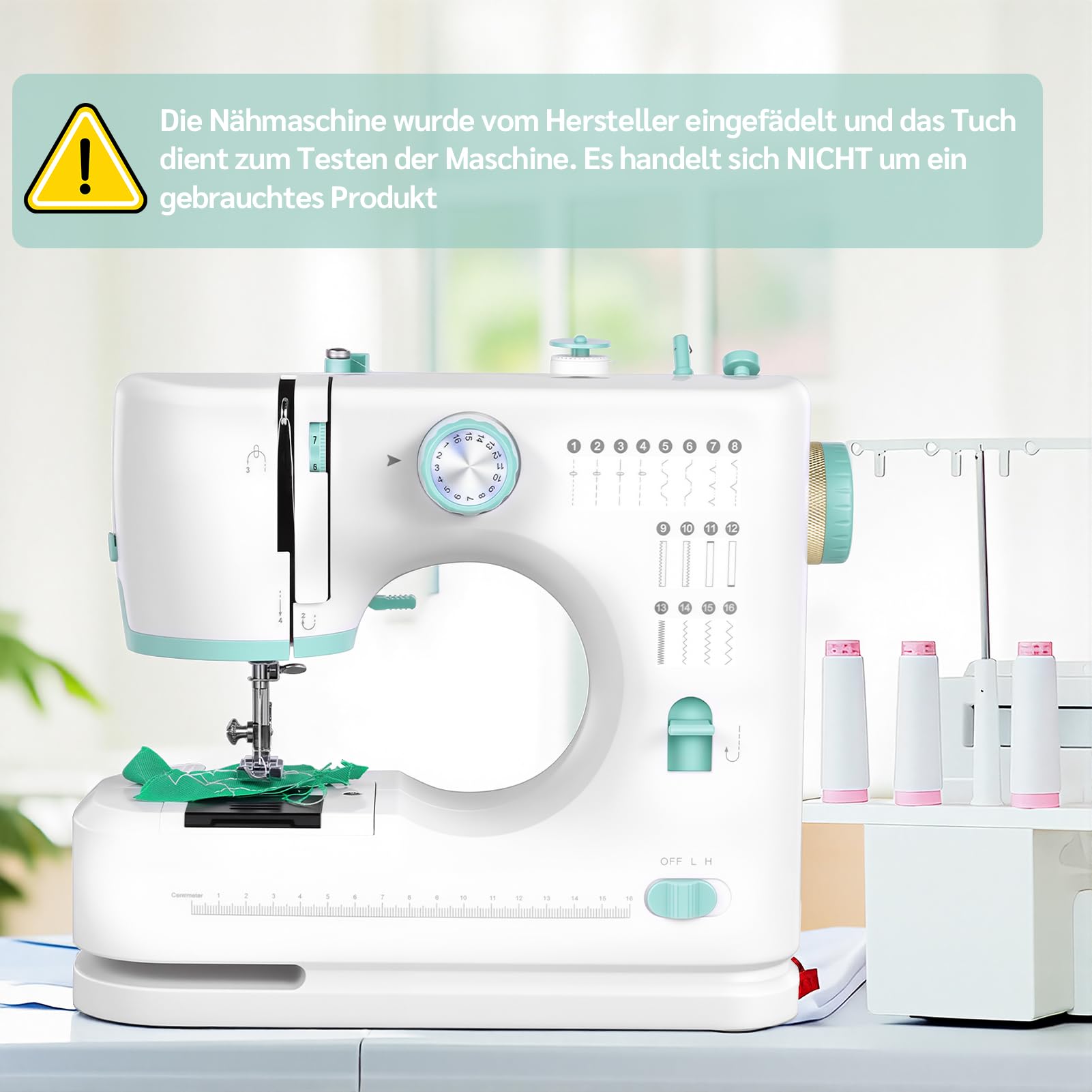 Máquina de coser para principiantes con 16 programas de puntada, máquina de coser de doble aguja de doble hilo, máquina de coser eléctrica con pedal de pie, 2 velocidades, luz LED, mesa de extensión y