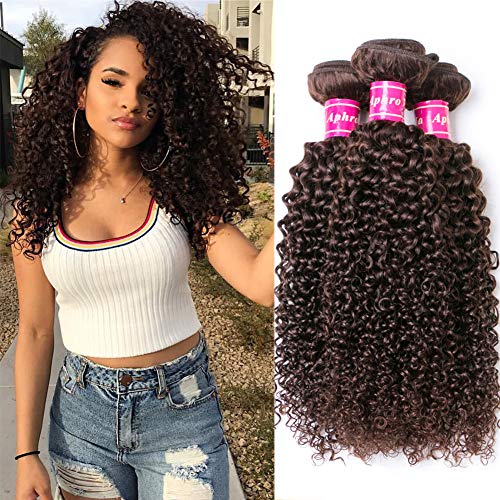 Aphro Brown Bundles Brazilian Curly Hair Bundles Remy Human Hair Extensions Kinky Curly Hair Weave Bundles For Black Women 2# Dark Brown (10 12 14)