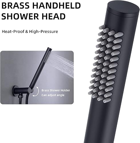 Miniatura 6 de TRUSTMI Sistema de ducha de 12 pulgadas con válvula equilibrada de presión de lujo, montado en el techo, redondo y cabezal de ducha de mano, negro