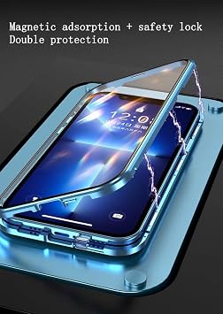 iPhone 14 Pro用ケース 安全ロック&強力な磁気吸着カメラレンズプロテクター メタルバンパー 360°フルボディ保護 両面強化ガラスシルバー