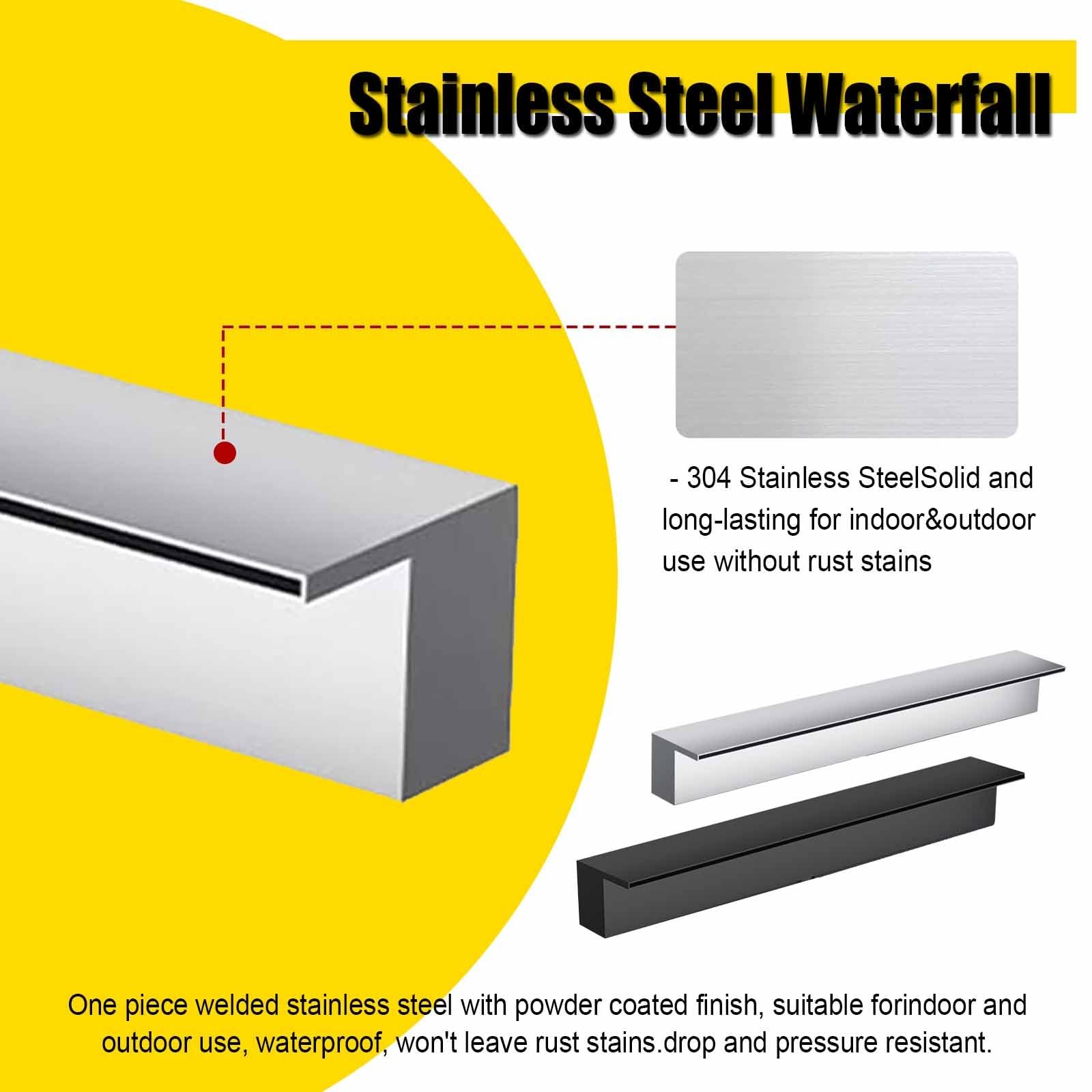 Cascata in acciaio inox 304 per stagni e fontane, lama liscia a cascata, facile installazione, uscita 100 cm, ideale per giardini e patii