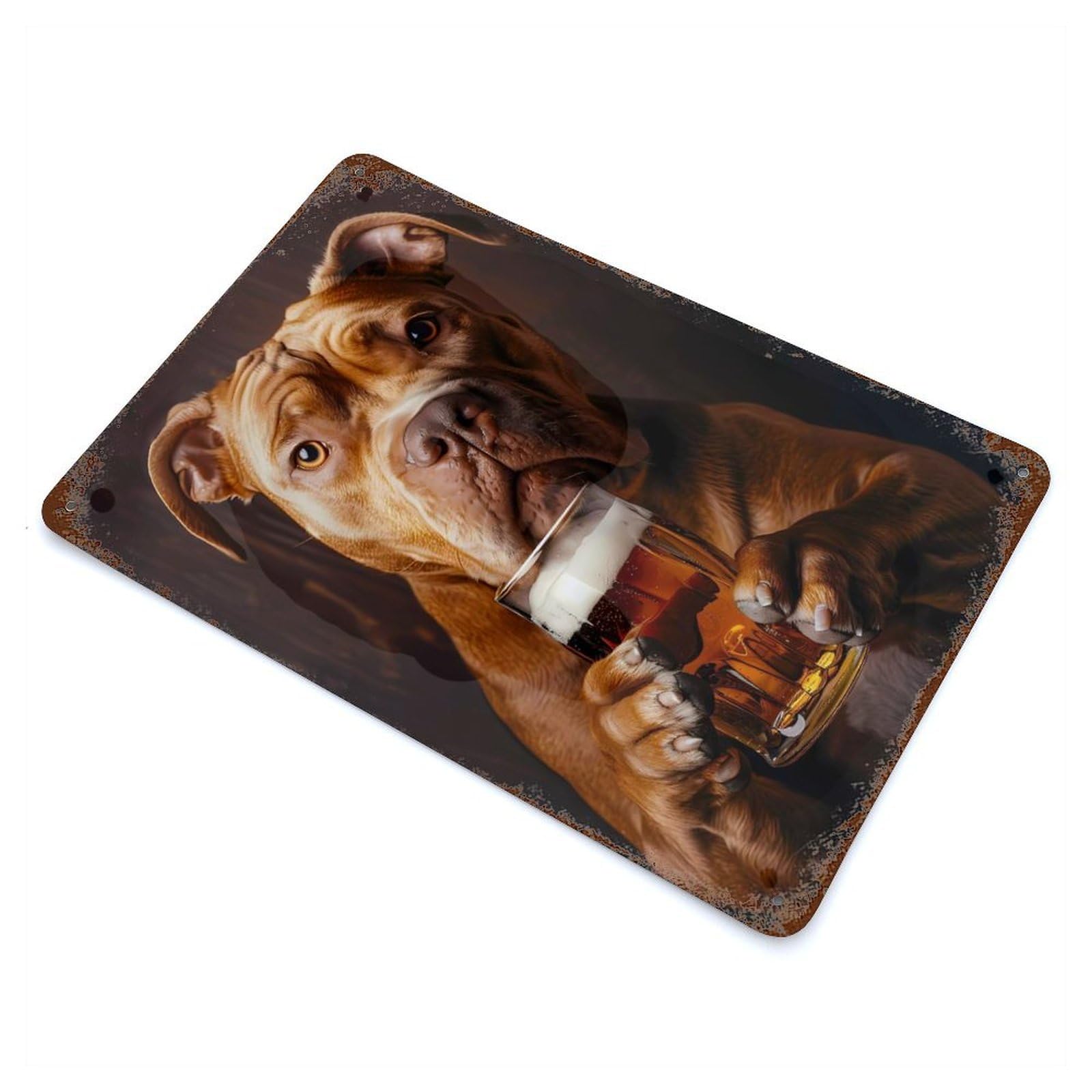 Pitbull Beer Aged Metal Wall Plaque 11.8"x7.9", Farmhouse Wall Decor for Patio, Garden Room And Bar Decor