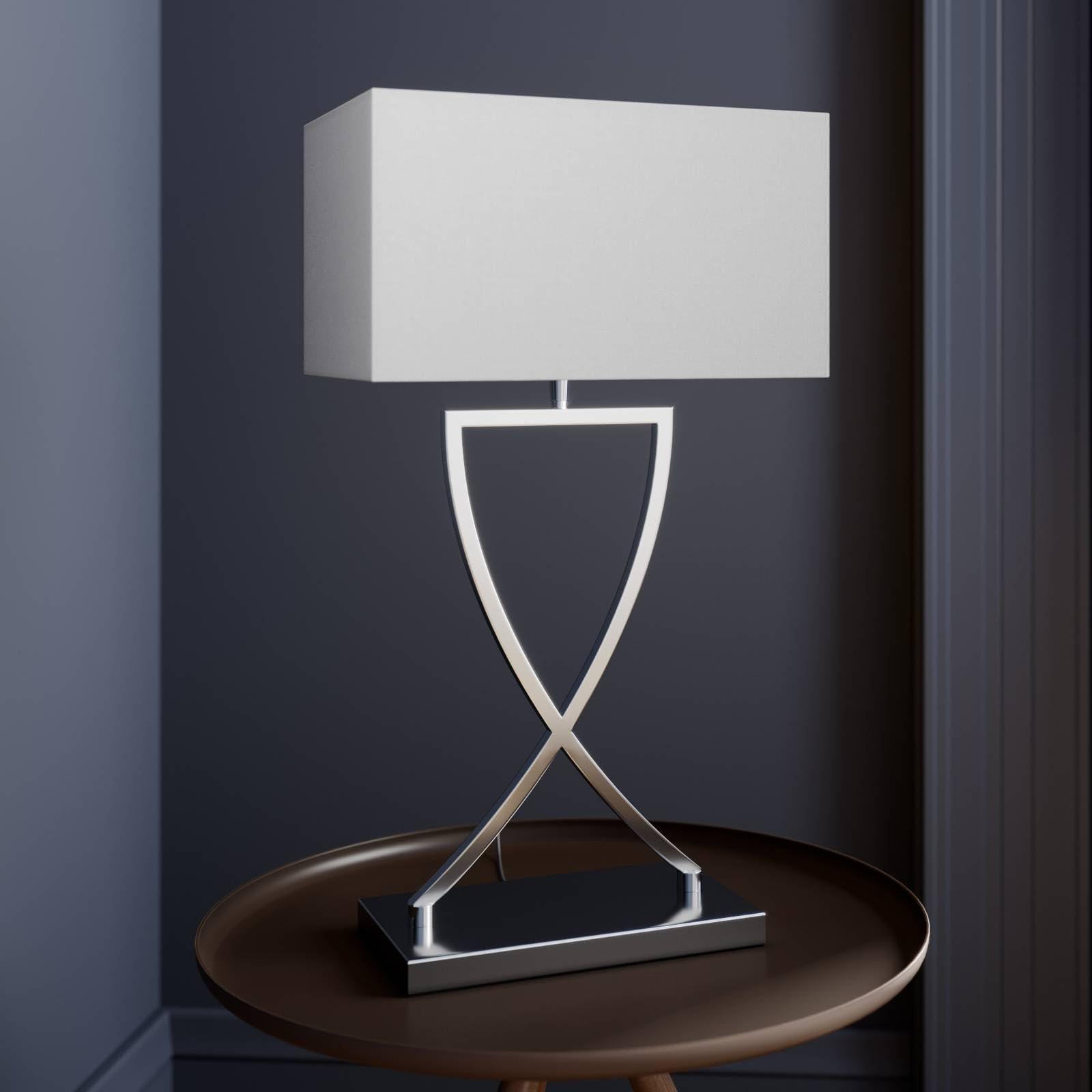 Lucande Tischlampe, Tischleuchte Stoffschirm weiß Nachttischlampe Stoffschirmlampe 1x E27 max. 60W ohne Leuchtmittel Schlafzimmerlampe