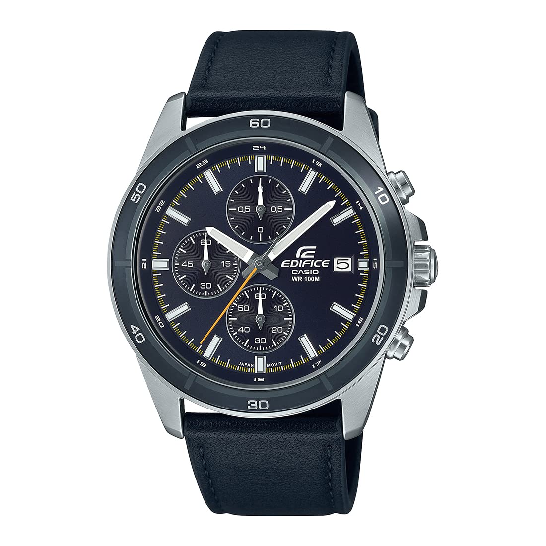 Strana view of Casio Edifice EFR-526L-2CVUDF watch showing crown and pushers